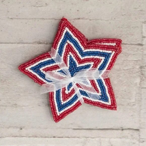 NWT Pier 1 Americana Beaded Coasters - Set of 4 - Picture 1 of 3